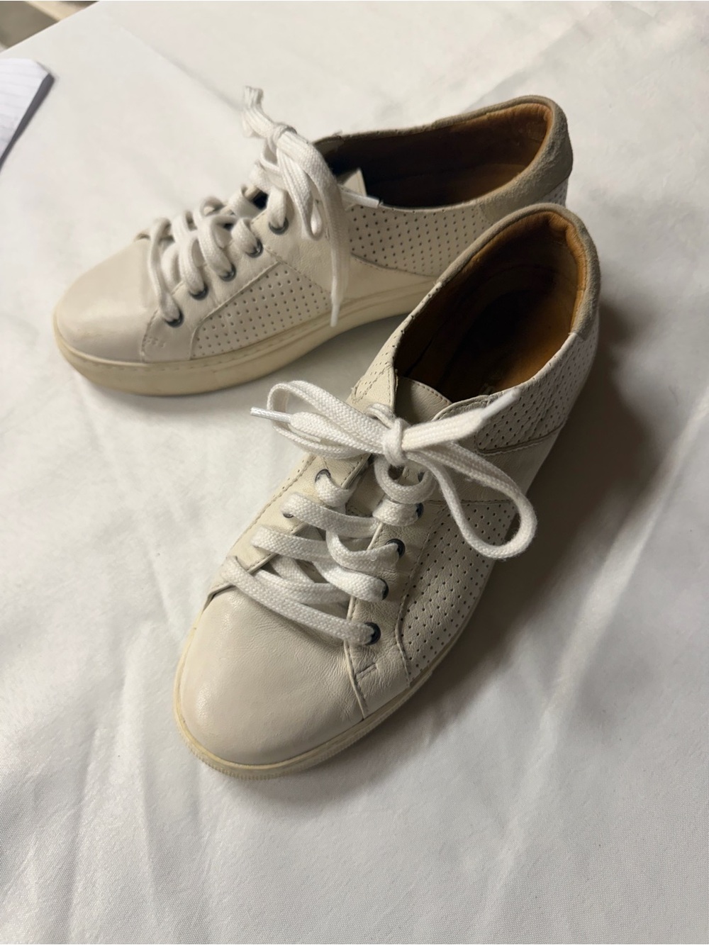 Trask Ivory Perforated Leather Sneakers